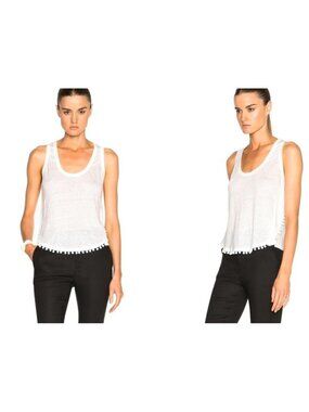 Derek Lam Pom Pom Tank White Racerback Top Size S NWT $195